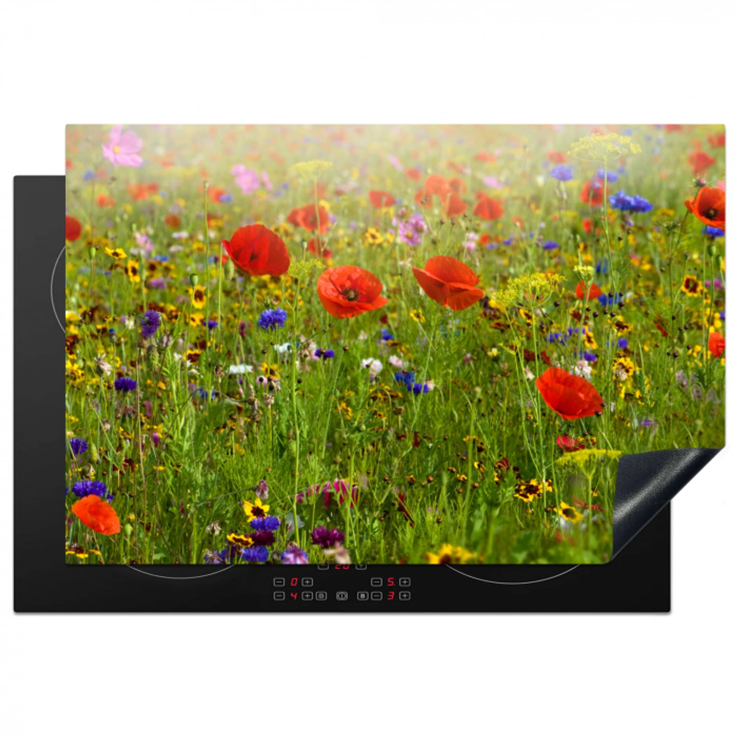 Lente - Bloemen - Rood - Klaproos - Gras - Groen Inductie beschermer vinyl 3mm klein -3d