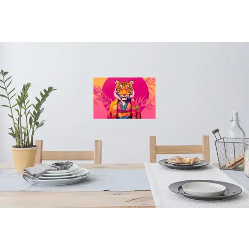 Tijger - Kimono - Planten - Roze Muursticker klein -eettafel