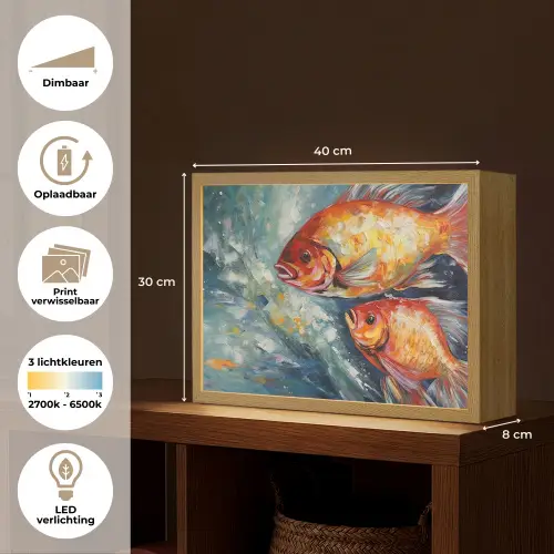 Vissen - Water - Dieren - Kunst - Olieverf Light Box met batterij (Wandlamp) middel -USP_websiteoverzichtNL