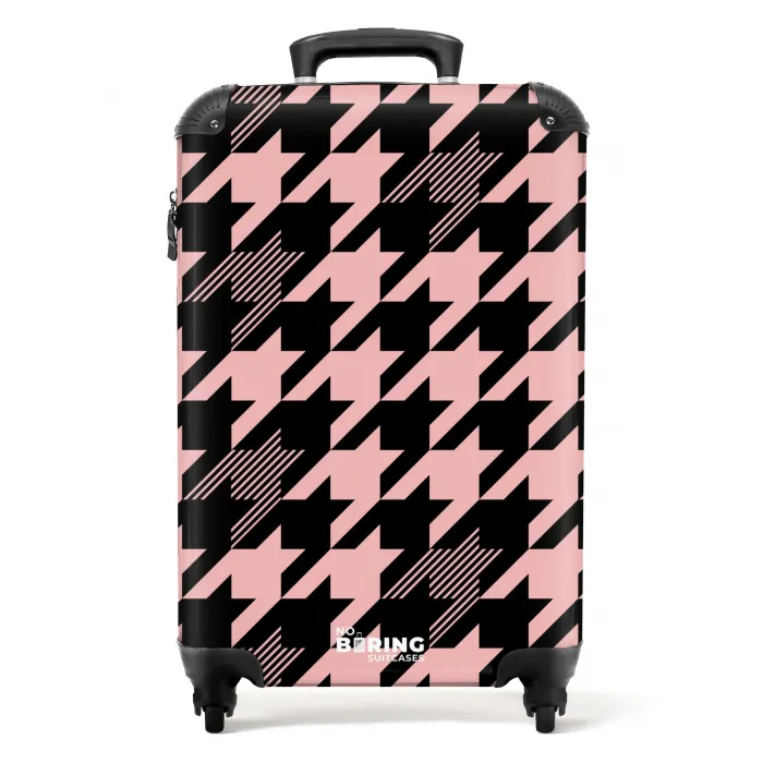 Groot pied-de-poule patroon in roze en zwart NBS - Handbagage koffer - Kinderen Unisex middel -productfoto_recht