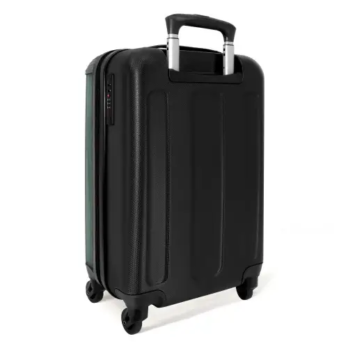 Groene achtergrond met tekst Let’s Travel NBS - Handbagage koffer - Volwassenen Unisex middel -achterkant