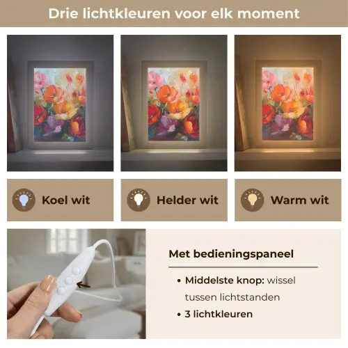 Bloemen - Kleurrijk - Verf - Abstract - Kunst Light Box met kabel (Tafellamp) klein -USP_lichtkleurNL