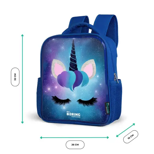 Eenhoorn op een sterrenhemel achtergrond Kinderrugzak - Blauw middel -productfoto_formaten