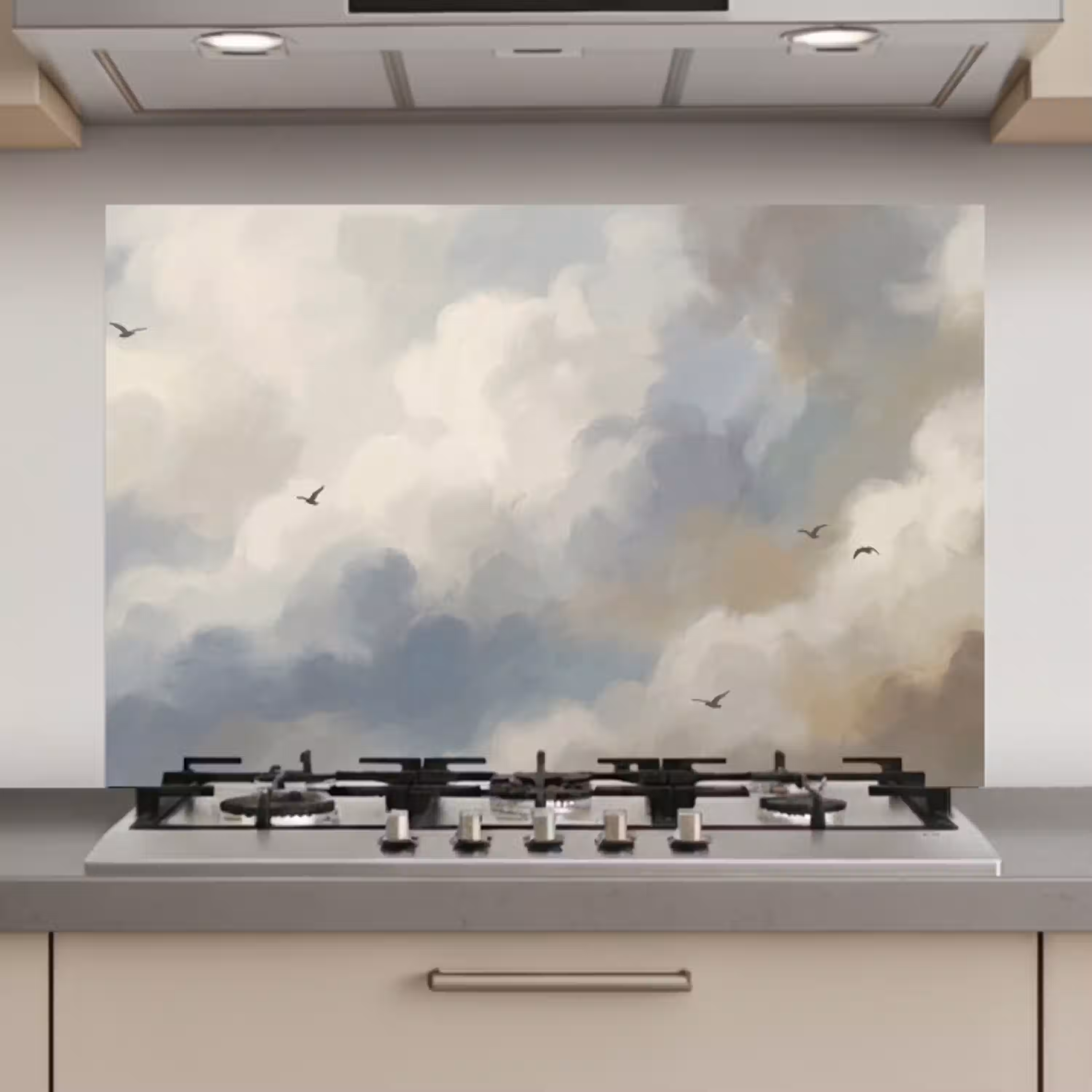 Vogel - Wolken - Natuur - Modern - Grijs keuken achterwand spatscherm klein -3d_website