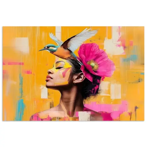 Vogel - Vrouw - Abstract - Bloem poster papier klein -3d