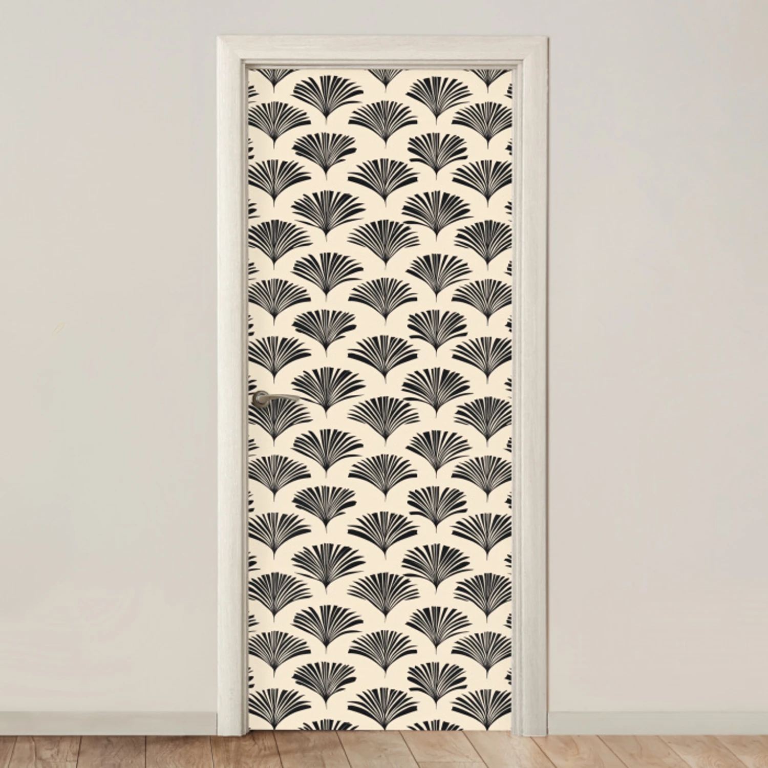 Waaiers - Botanisch - Zwart - Beige deurposter klein 289 -3d_beige