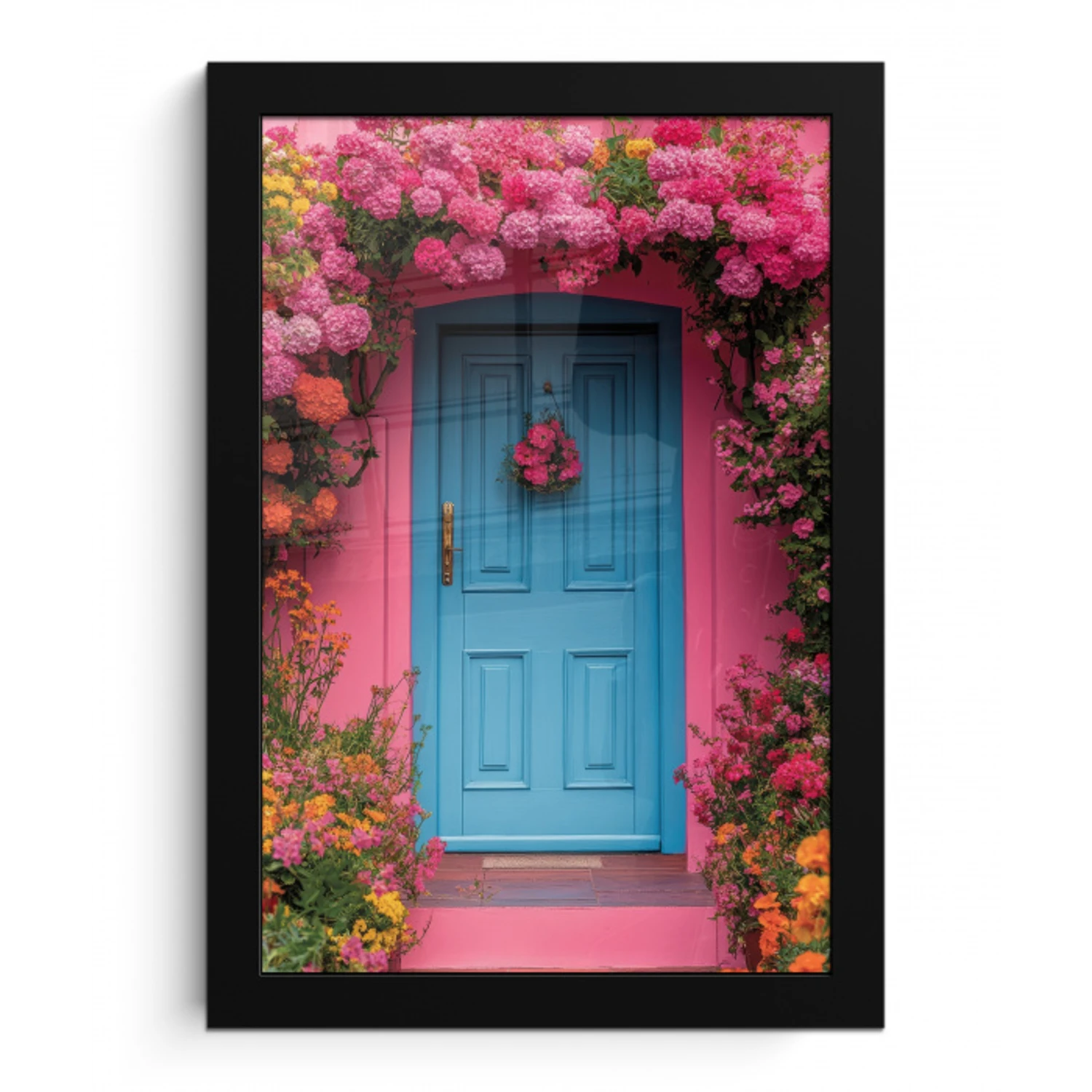 Bloemen - Deur - Roze fotolijst zwart zonder passe partout klein -3d