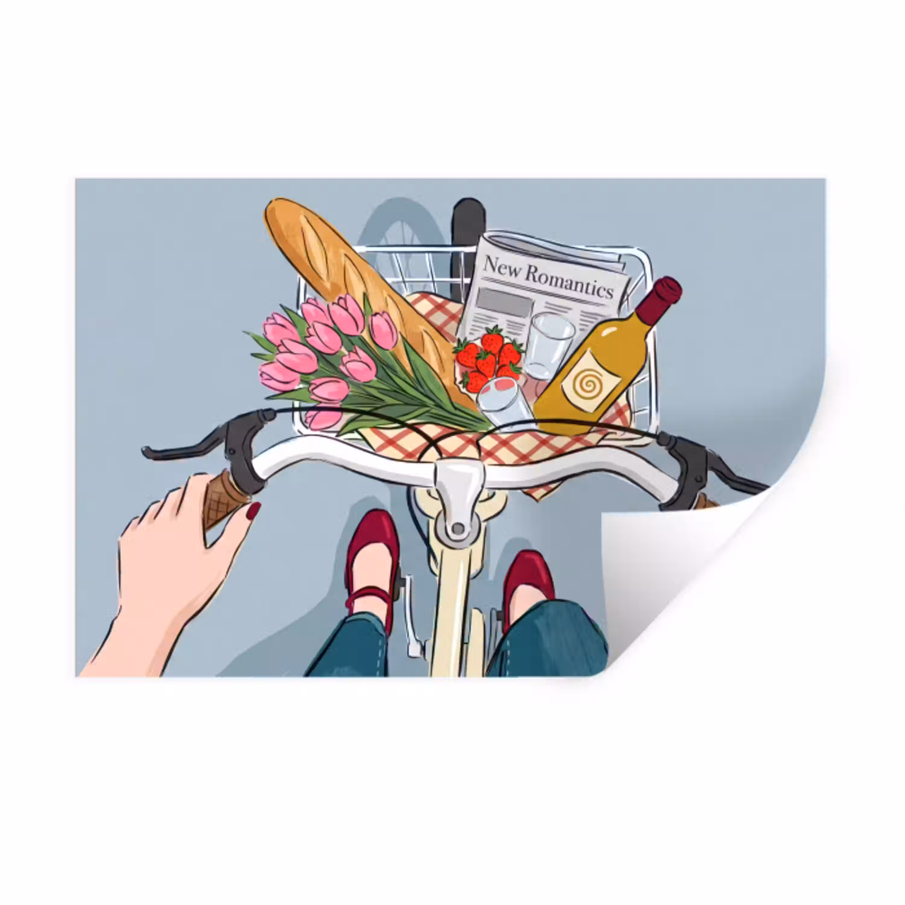 Fiets - Picknick - Zomer - Illustratie Muursticker klein -3d