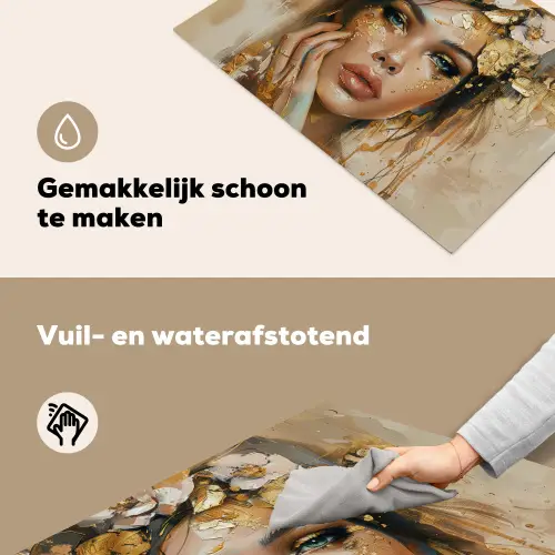 Vrouw - Bloemen  - Goud - Portret Inductie beschemer met haakjes klein -ky-schoon-nl