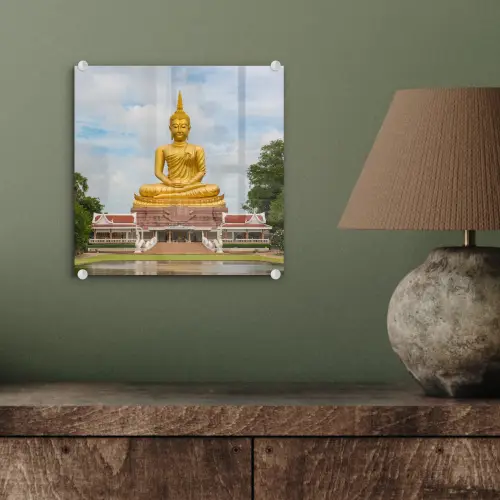 Boeddha - Buddha beeld - Goud - Religie plexiglas 5mm klein -sfeer3