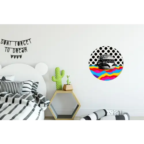Hamburger - Stippen - Golven - Kleuren Wandcirkel aluminium klein -kinderkamer