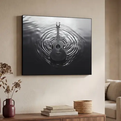 Gitaar - Hout - Water Textielframe zwart klein -sfeer3