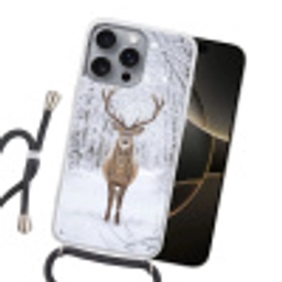 Hert - Winter - Bos - Natuur - Wit Hoesje iPhone 16 Pro Max met koord klein -sfeer1