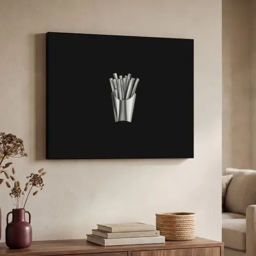 Frietjes - Futuristisch - Zilver Textielframe zwart klein -sfeer3