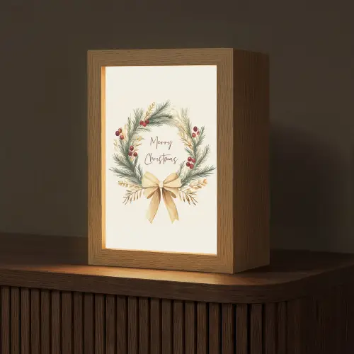 Kerstkrans - Kerst - Goud - Beige Light Box met kabel (Tafellamp) klein -z3d_website