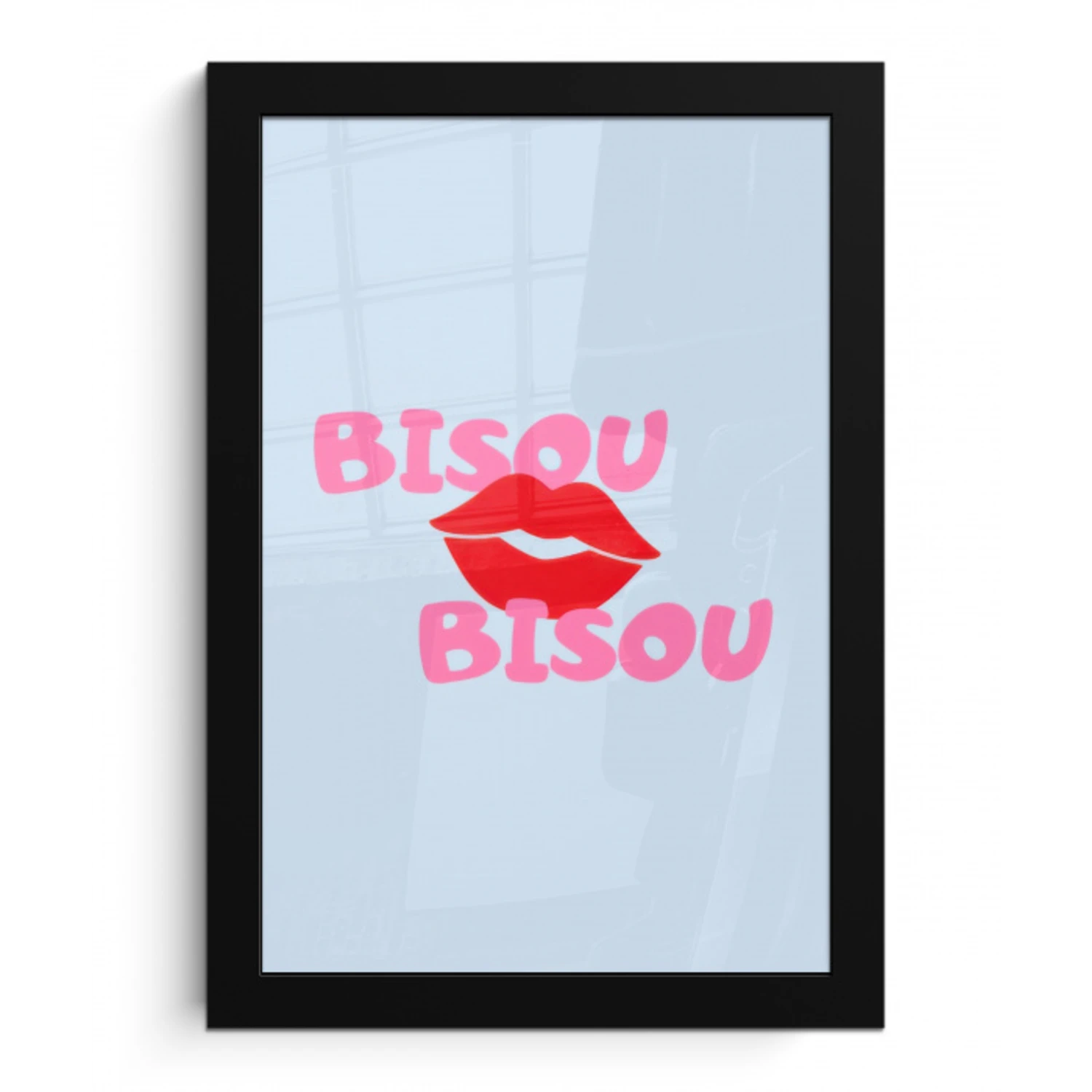 Lippen - Bisou - Blauw fotolijst zwart zonder passe partout klein -3d