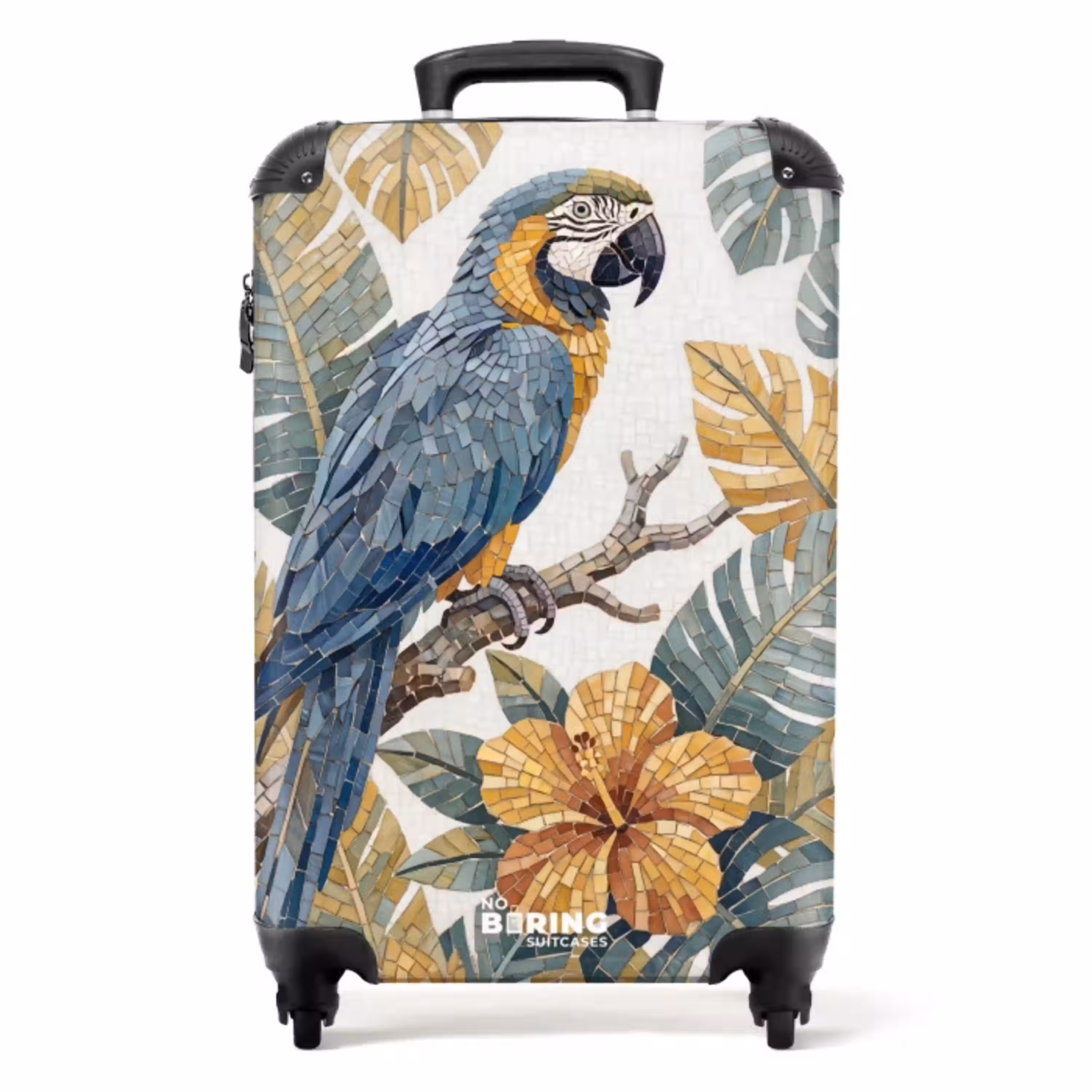 Vogel - Tak - Natuur - Mozaïek - Blauw NBS - Handbagage koffer - Volwassenen Unisex middel -productfoto_recht