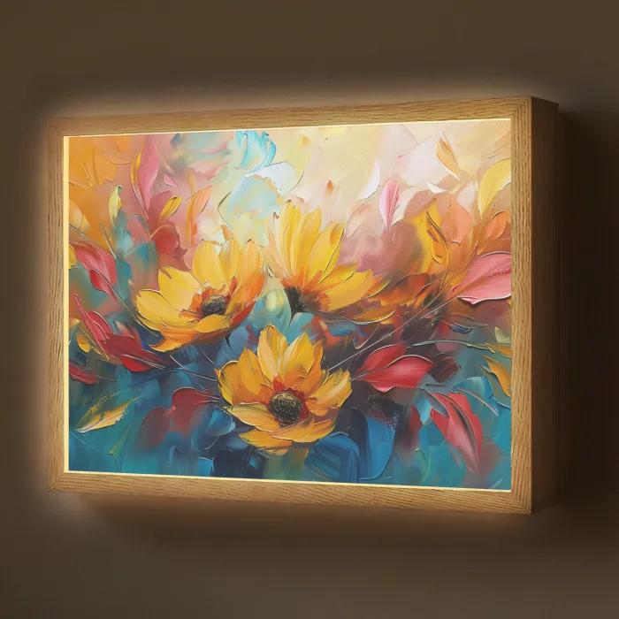 Bloemen - Zonnebloemen - Kunst - Geel Light Box met batterij (Wandlamp) middel -z3d_website