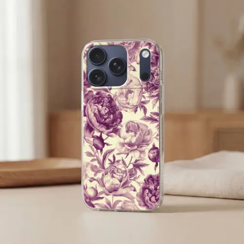 Bloemen - Patroon - Paars - Beige Telefoonhoesje iPhone 17 Pro klein -sfeer2