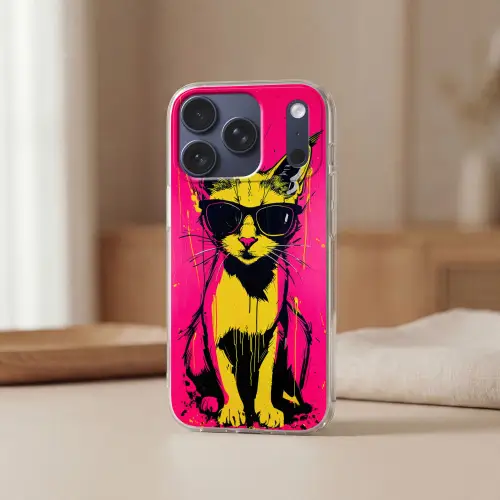 Kat - Art - Zonnebril - Roze Telefoonhoesje iPhone 17 Pro klein -sfeer2