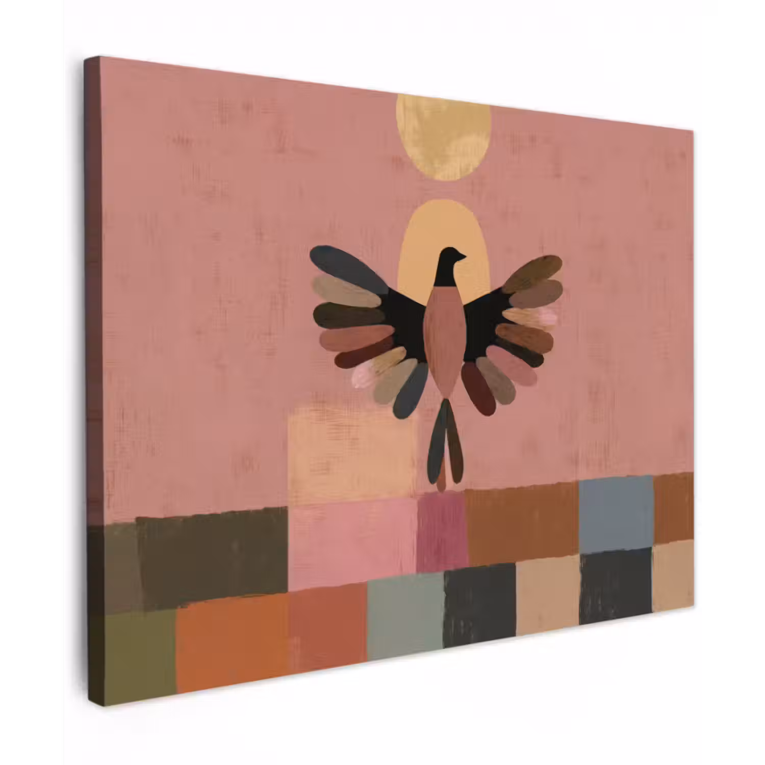Canvas schilderij - Illustratie - Vogel - Vlakken - Kleurrijk