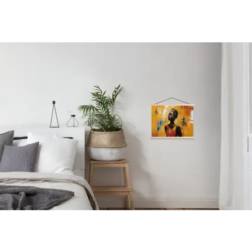 Vrouw - Ogen - Penseelstreken - Geel textielposter latten blank klein -woonkamer