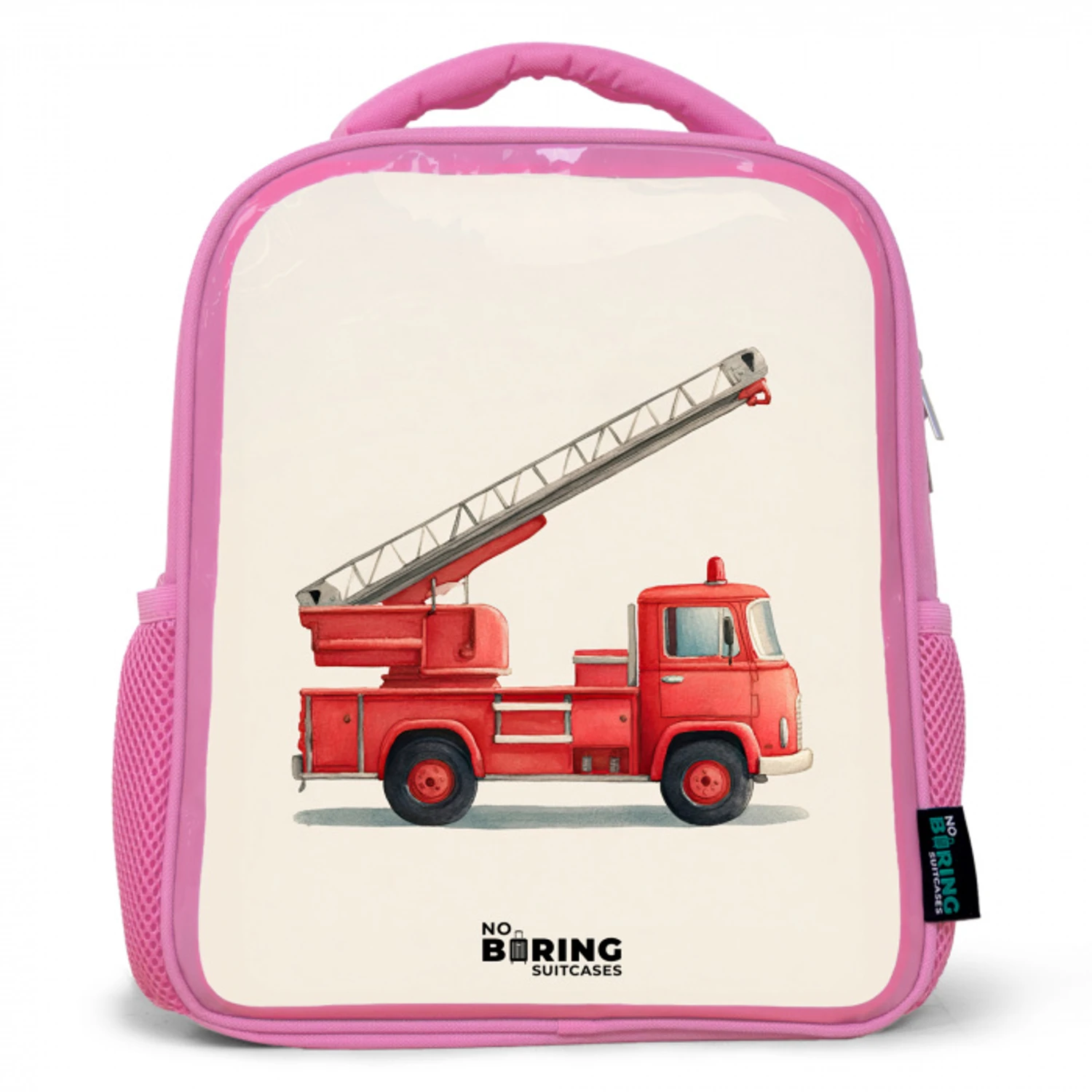 Brandweerwagen - Getekend - Rood Kinderrugzak - Roze middel -3d
