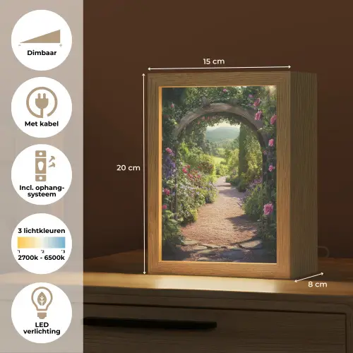 Doorkijk - Bloemen - Natuur - Rozenboog Light Box met kabel (Tafellamp) klein -USP_NL
