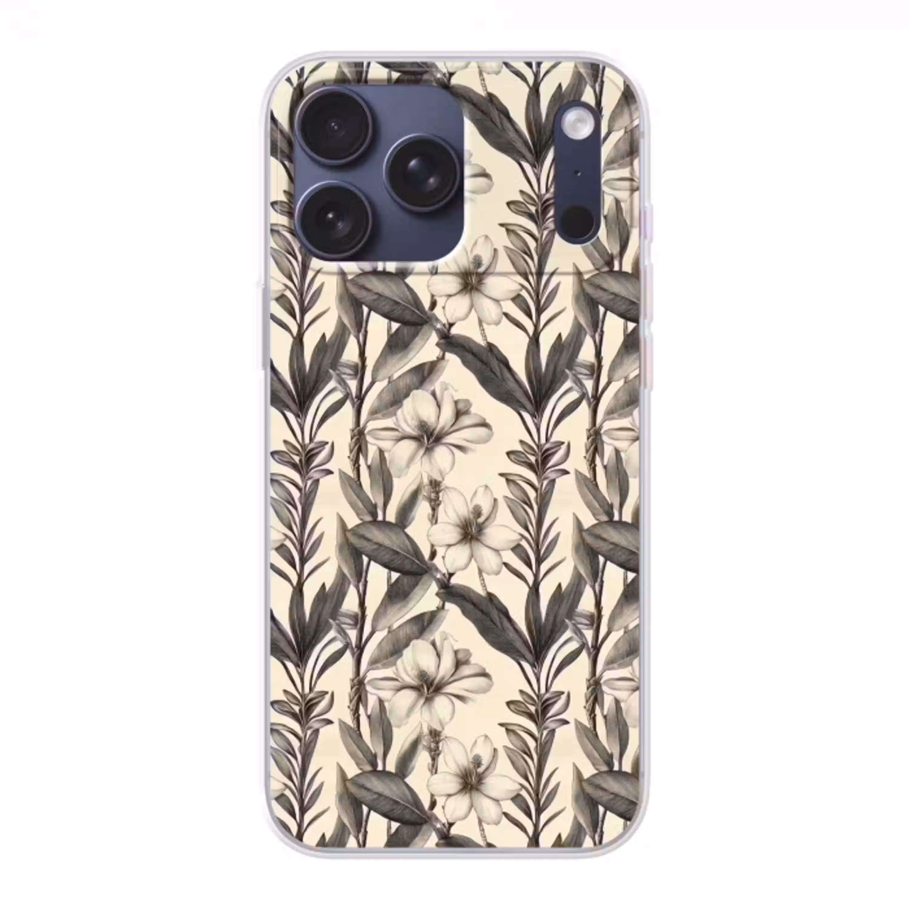 Klassiek - Botanisch - Zwart - Beige Telefoonhoesje iPhone 17 Pro Max klein 879 -3d