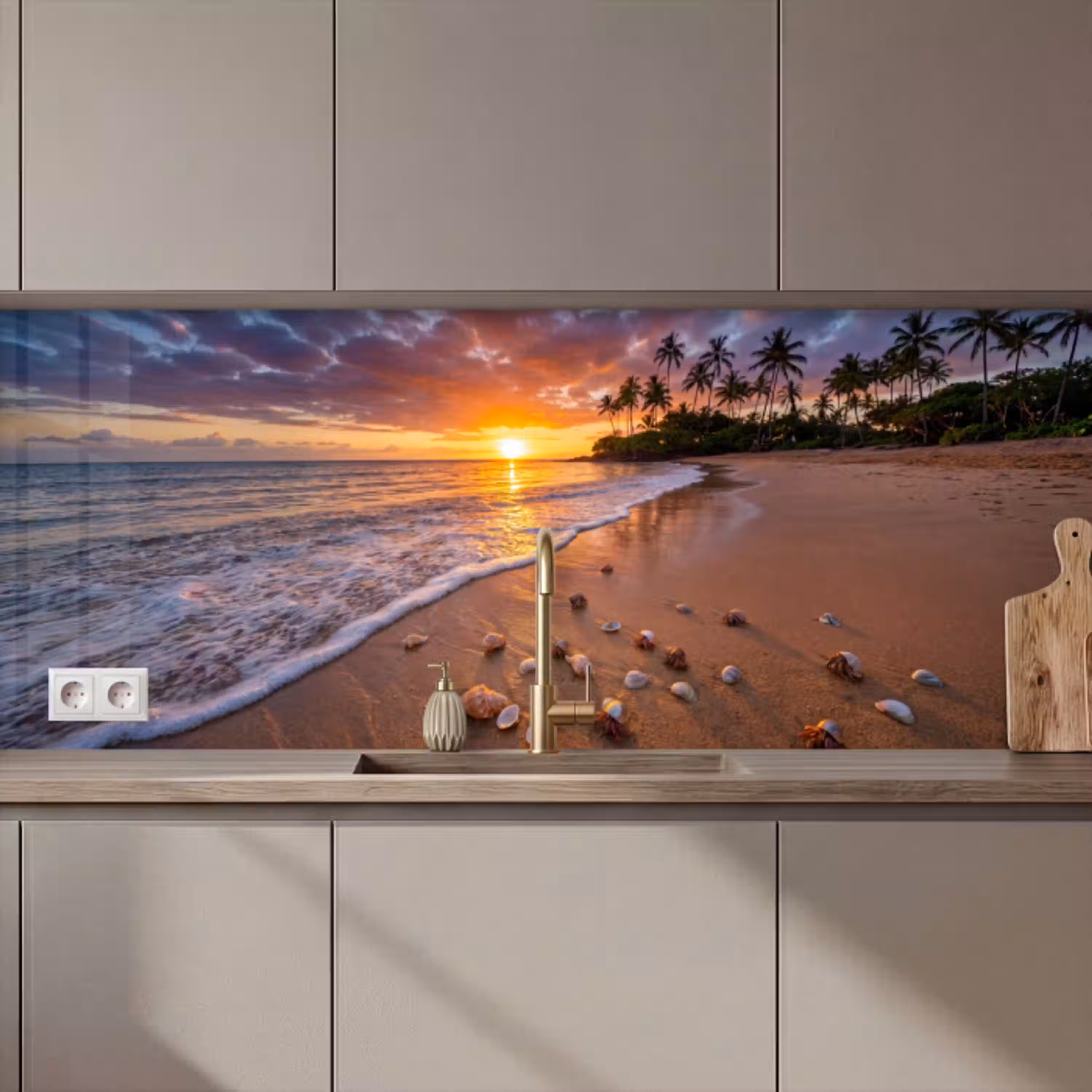Strand - Zonsondergang - Palmbomen - Natuur - Oranje keuken achterwand 2 middel zz_3dshopping