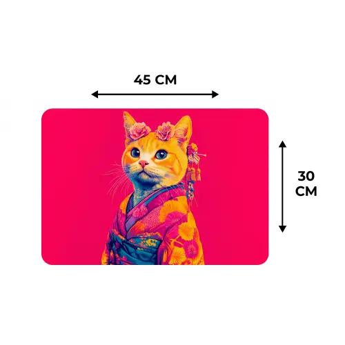 Kat - Kimono - Bloemen - Roze Placemat vinyl groot -specs