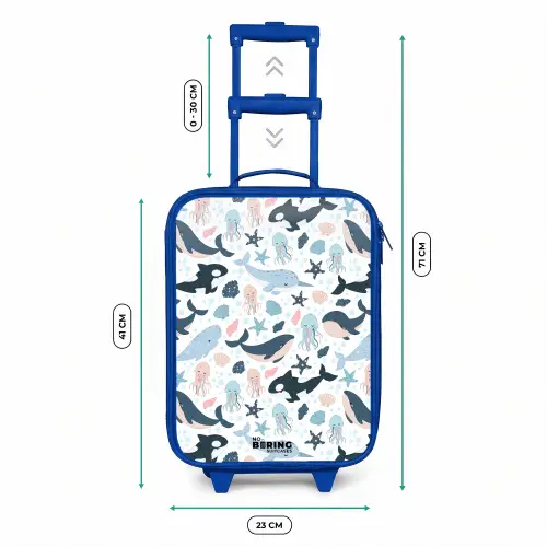 Zeedierenpatroon met walvissen, kwallen en orka's Kinderkoffer - Blauw klein -productfoto_formaten