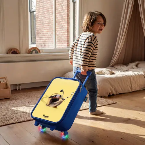 Slak met motorhelm Kinderkoffer - Blauw klein -sfeer1
