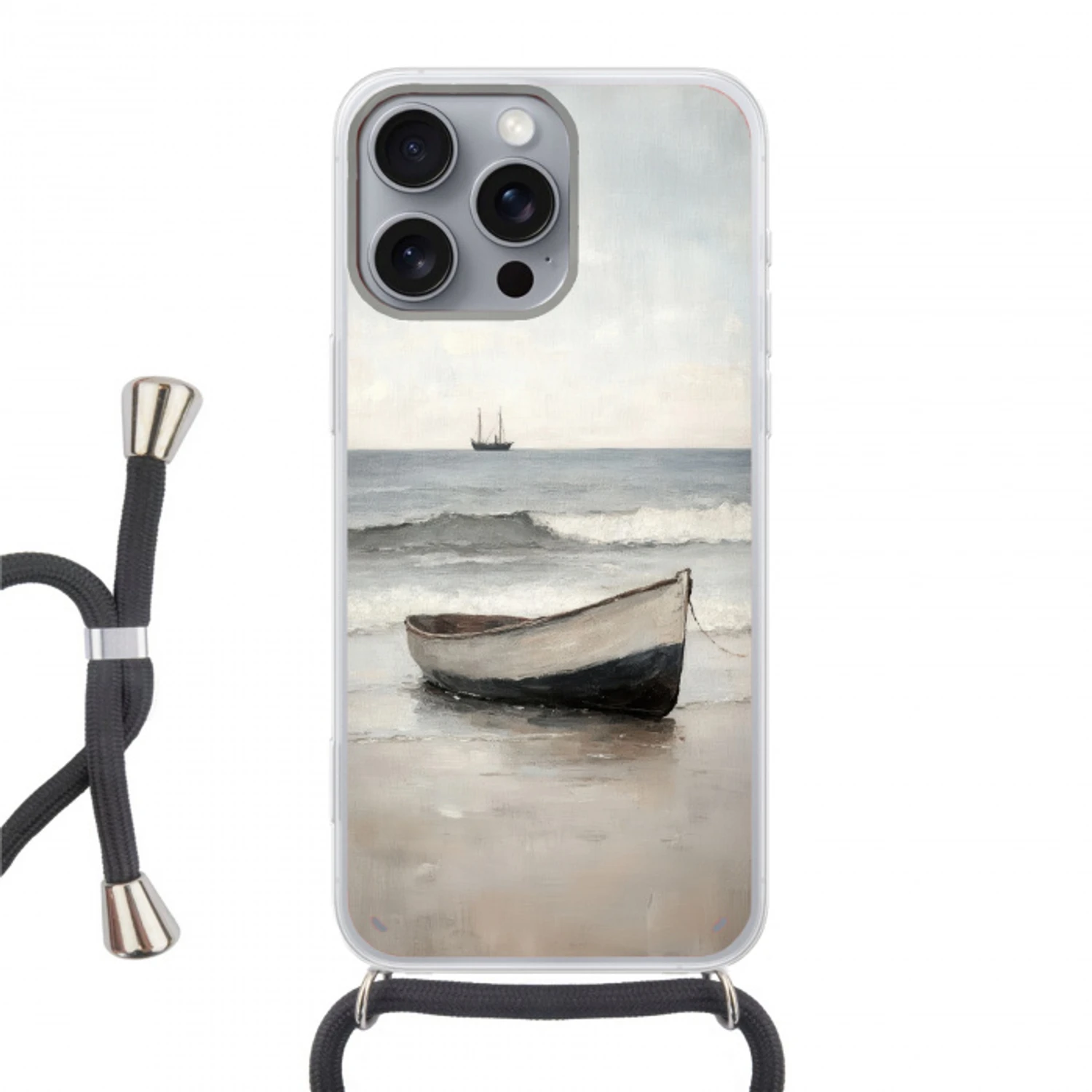Roeiboot - Zee - Horizon Hoesje iPhone 16 Pro Max met koord klein -3d