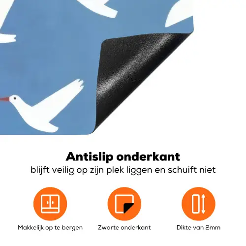 Vogels - Wit - Patroon Inductie beschermer vinyl 3mm klein -zzzzzzz-td-onderkant