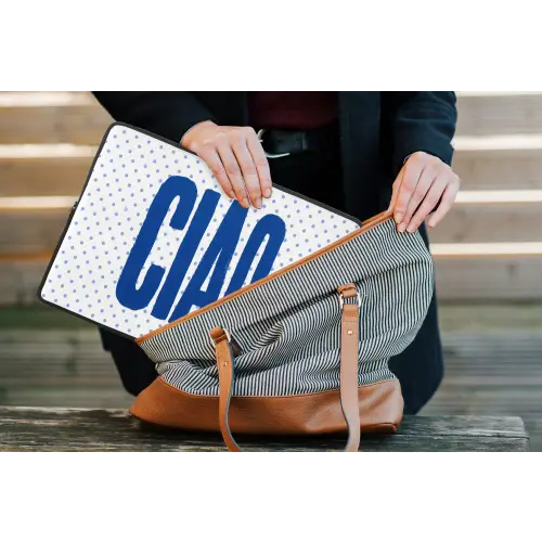 Ciao - Blauw - Stippen laptophoes neopreen klein -tas