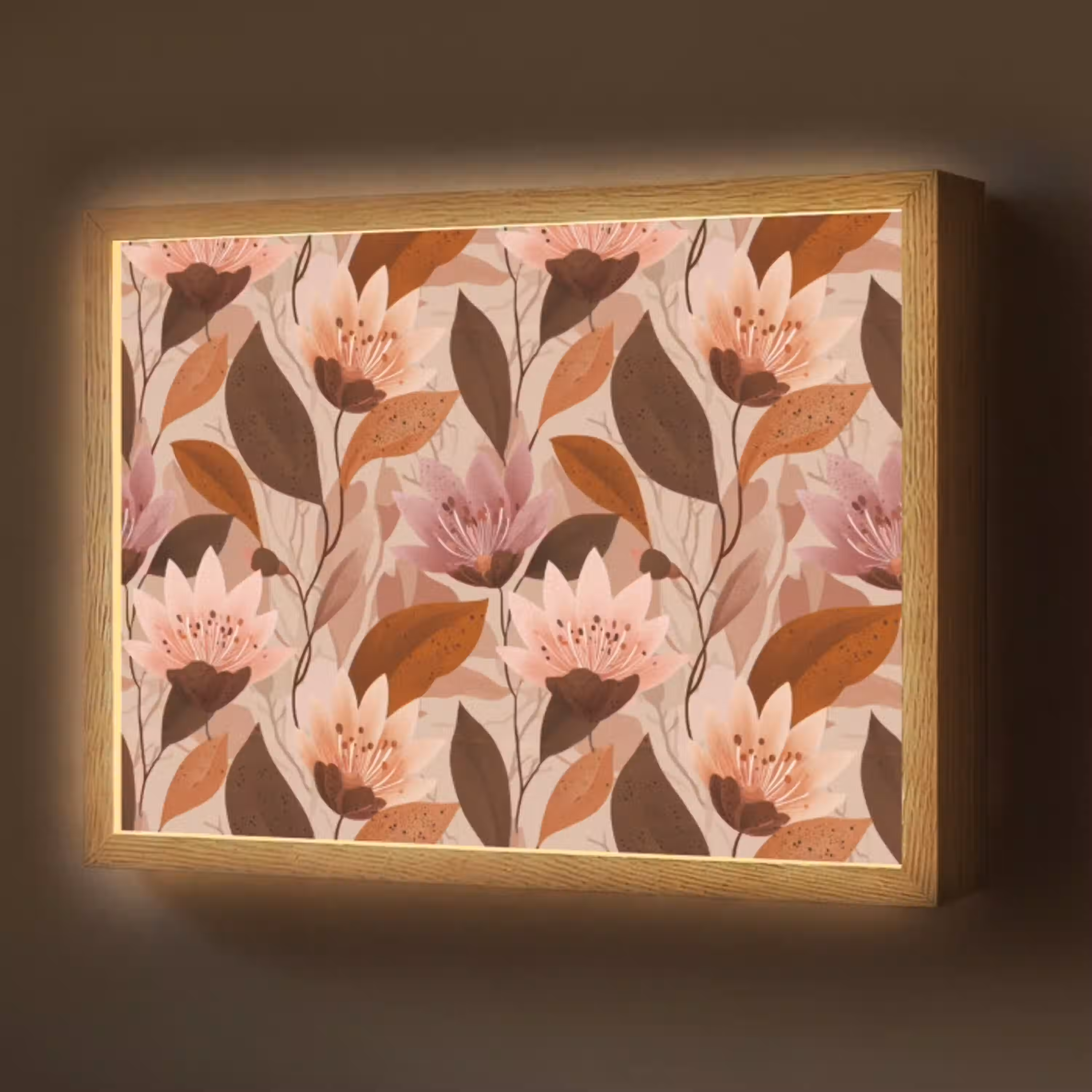 Bloemen - Bladeren - Bruin Light Box met batterij (Wandlamp) middel 907 -z3d_website