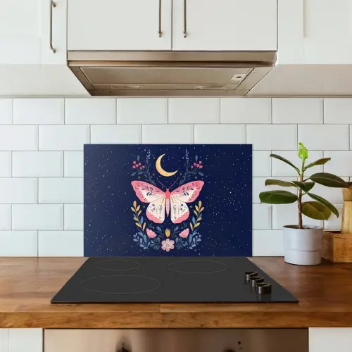 Vlinder - Maan - Bloemen - Sterrenhemel keuken achterwand spatscherm klein -sfeer2
