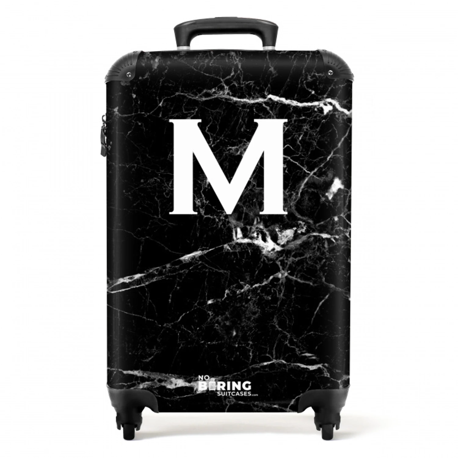 Letter M - Marmer print - Zwart - Luxe NBS - Handbagage koffer - Unisex middel -productfoto_recht