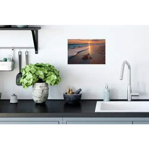 Schildpad - strand - Zonsondergang Muursticker klein -keuken