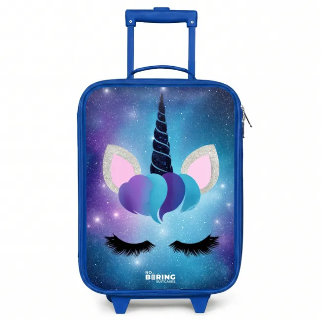 Kids’ Suitcase - Blue - Unicorn on a starry sky background