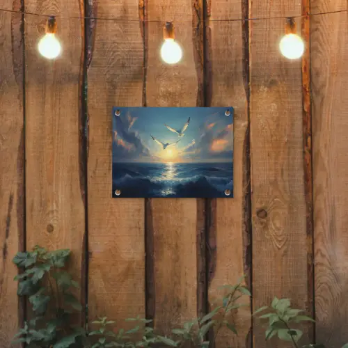 Meeuwen - Zee - Wolken -Blauw tuinposter los doek klein -sfeer1