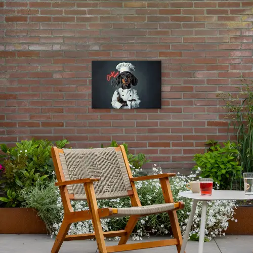 Quote - Neon - Hond - Kokskleding Tuinposter op houten frame 2 cm dik klein -sfeer3
