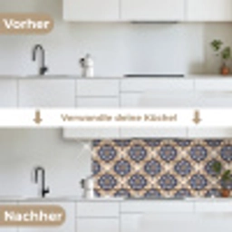 Floraal - Ornament - Blauw keuken achterwand 2 middel 871 -voor-na_DE