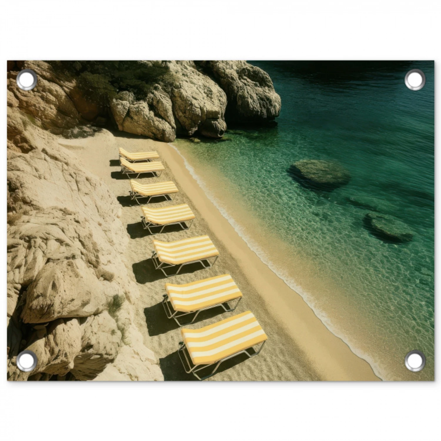 Strandbedden - Zee - Stenen - Baai tuinposter los doek klein -3d