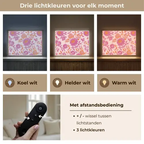 Bloemenpatroon - Roze - Oranje - Bloemen Light Box met batterij (Wandlamp) middel -USP_lichtkleurNL