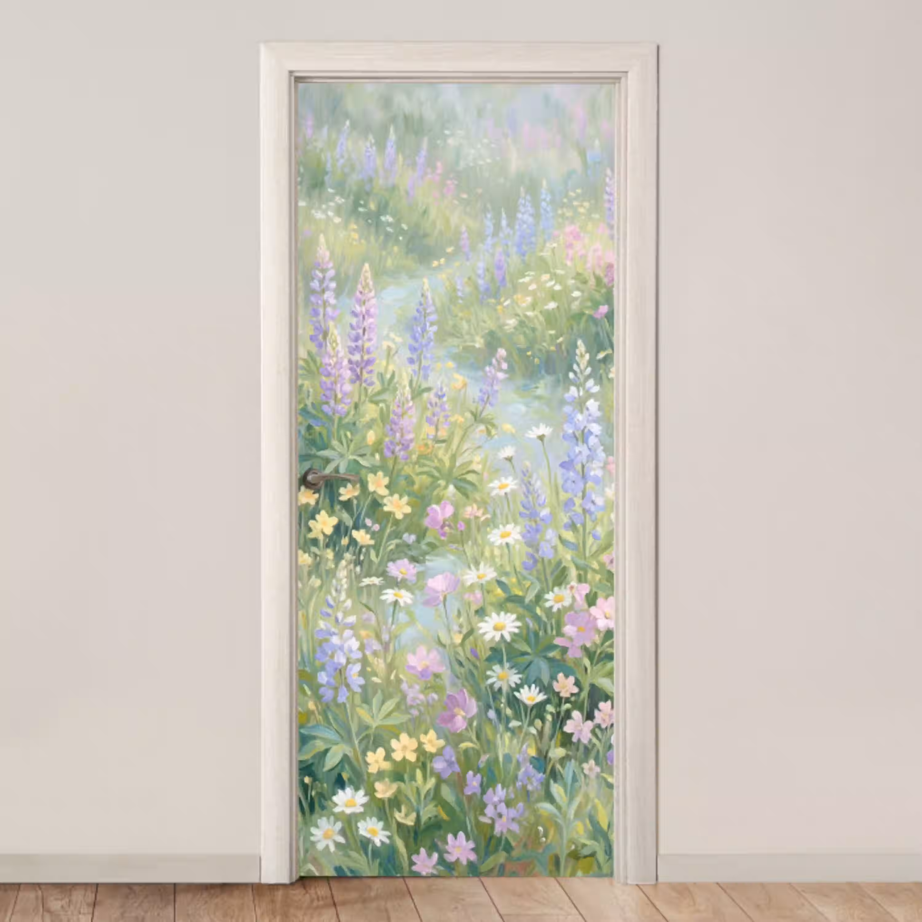 Bloemenveld - Heuvels - Kleurrijk deurposter klein -3d_beige