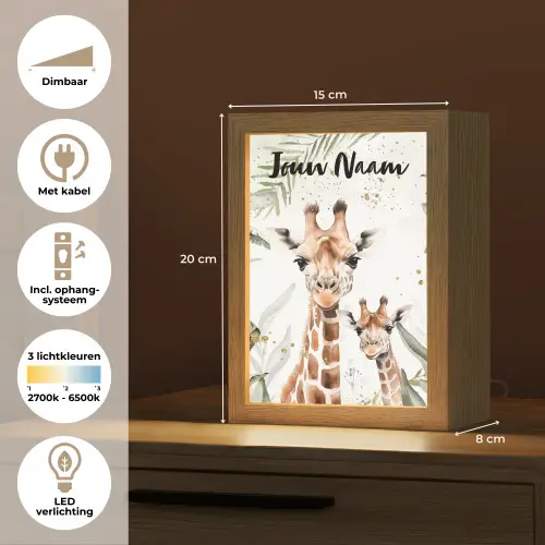 Giraffe - Bladeren - Kinderen - Dieren - Jungle Light Box met kabel (Kinderlampje) klein -USP_NL