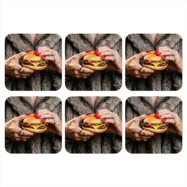 Onderzetter - Vrouw - Hamburger - Bontjas
