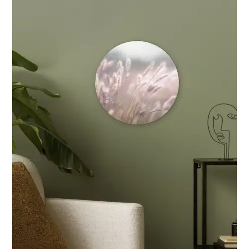 Graspluimen - Wind - Beige - Mistig Wandcirkel kunststof plaat 5mm dik klein -sfeer3